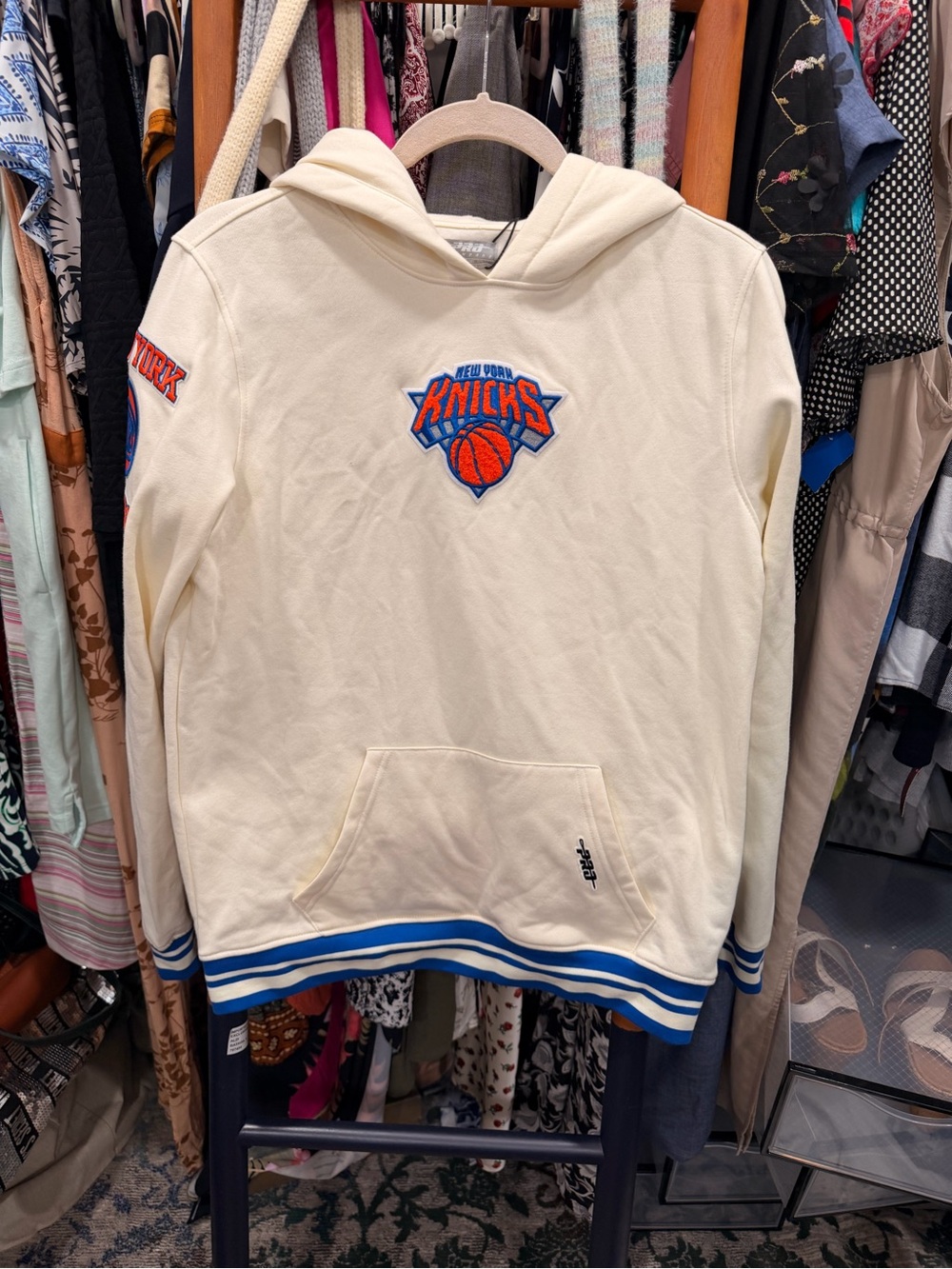 NBA New York Knicks Cream Pullover Hoodie with Blue & Orange Trim